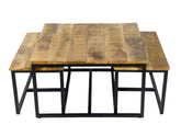 Emma - Table d'appoint 3 pièces - Noir - Bois de manguier recyclé et métal - 70x33x40/34 cm